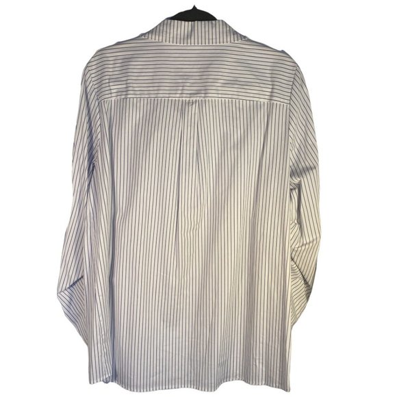 💰 5 FOR $40 / VINCE CAMUTO WHITE & BLUE PINSTRIPED RUCHED SLEEVES (SZ L) (EUC) - Picture 2 of 6